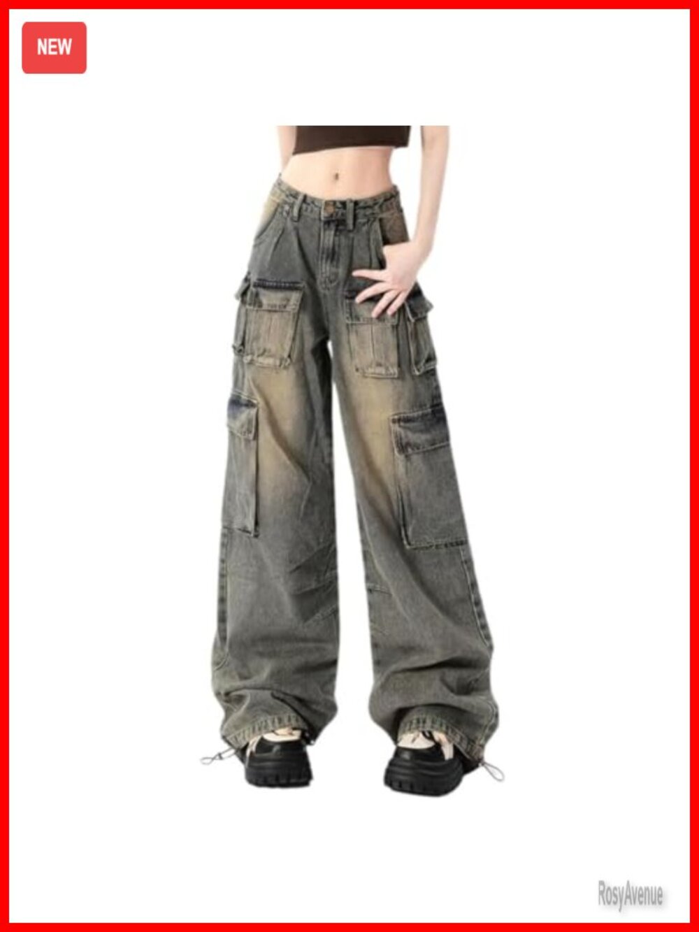 Baggy Cargo Jeans High Waisted Wide Leg Y2K Grunge Denim Pants
